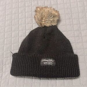 100 Miles Black Winter Toque with Faux Fur Pom Pom